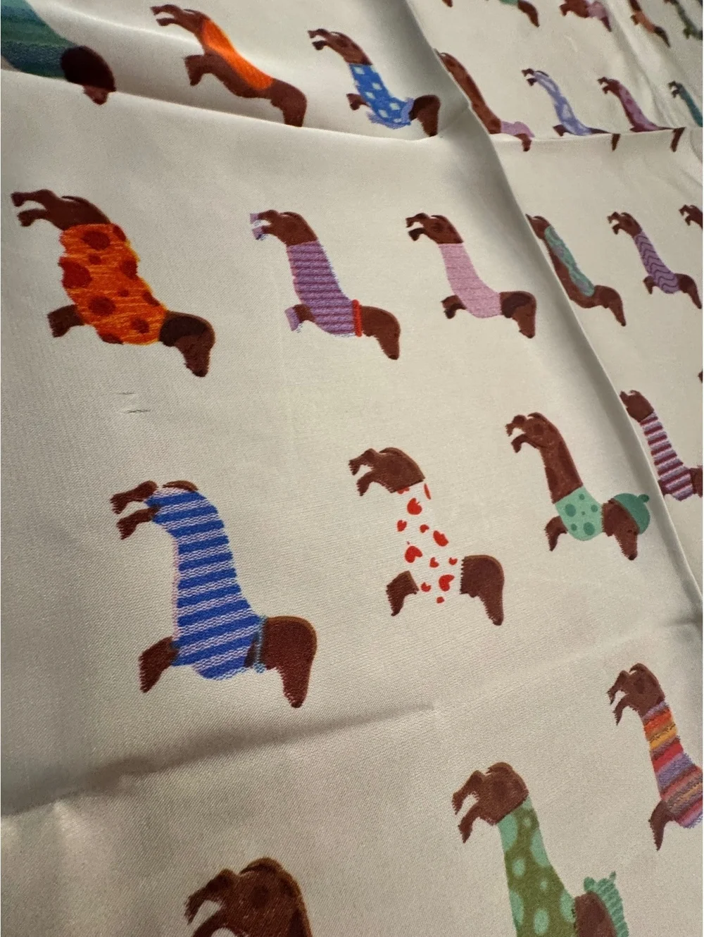 Colorful Dachshund Print Scarf with Green Border 268